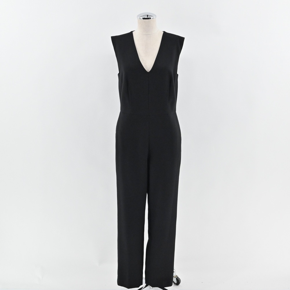 Michael Kors Jumpsuit Womens Sz 8 Black Sleeveless V Neck High Waist Tapered Leg